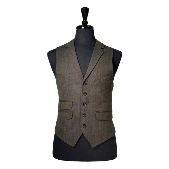 Mens Vest 40R Green Orange Blue Striped Waistcoat Formal Casual Preppy Wedding - Picture 1 of 10